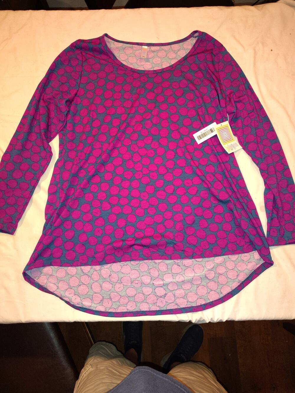 LuLaRoe Lynnae Long Sleeve Shirt Top Size XX Large NWT XXL Purple Circles NEW